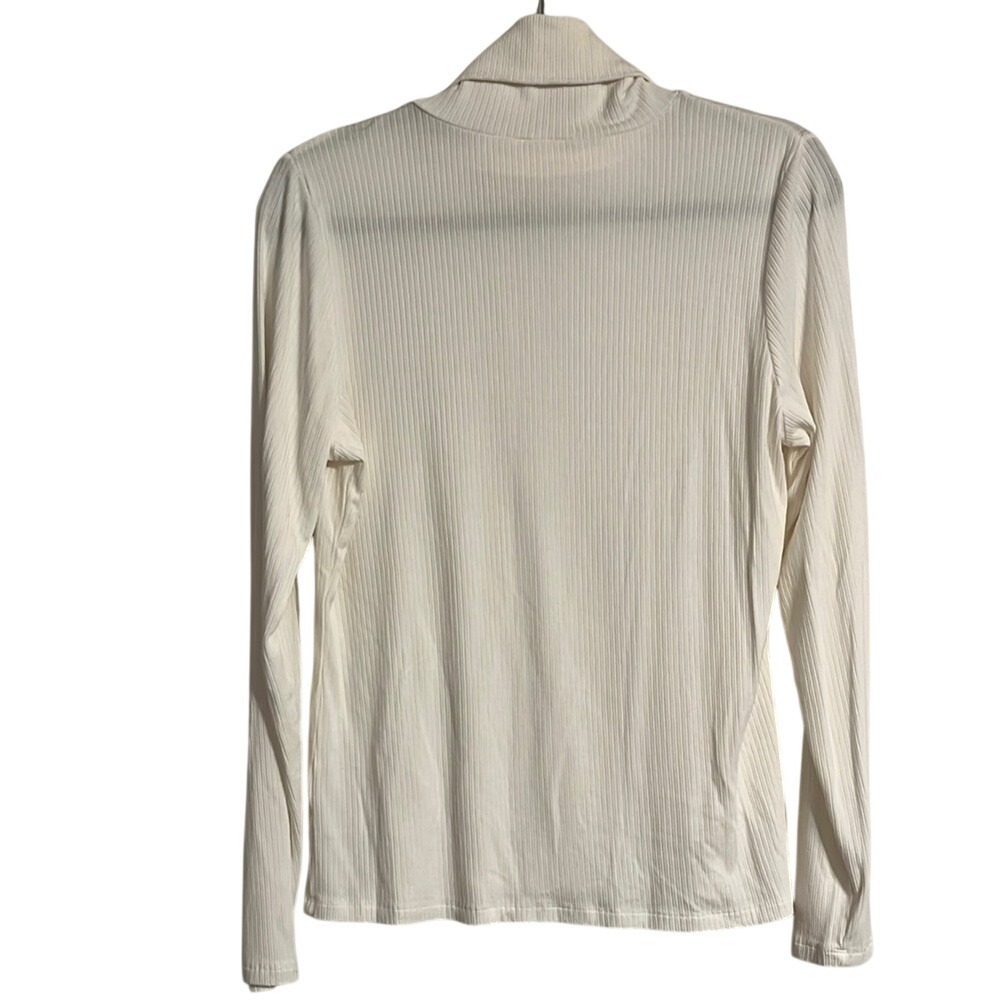 Ribbed Turtleneck Sweater Soft Lightweight Top Cream White Old Money Preppy L - Picture 5 of 5